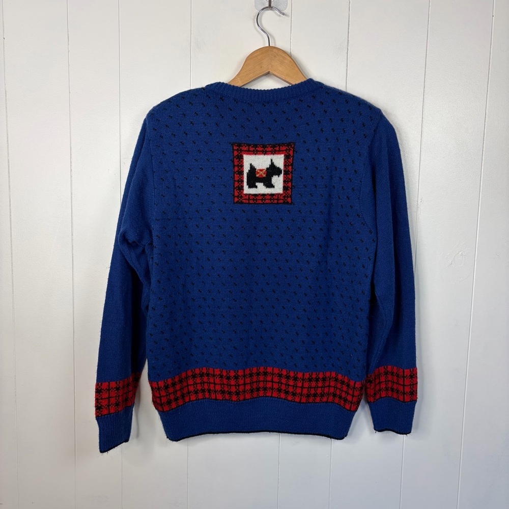 Vintage Scottie Dog Sweater Small Blue Scottish Terrier Dog Novelty Graphic Knit - Picture 7 of 11